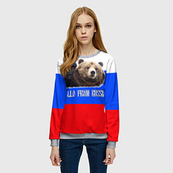 Свитшот женский Привет из России - медведь и триколор, цвет: 3D-меланж — фото 2