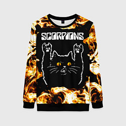 Свитшот женский Scorpions рок кот и огонь, цвет: 3D-черный
