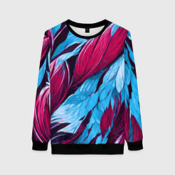 Свитшот женский Яркие экзотические перья, цвет: 3D-черный