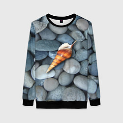 Свитшот женский Одинокая ракушка среди морских камней, цвет: 3D-черный