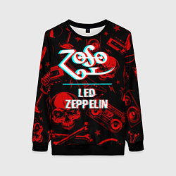 Свитшот женский Led Zeppelin rock glitch, цвет: 3D-черный