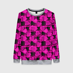 Свитшот женский Black and pink hearts pattern on checkered, цвет: 3D-меланж