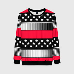 Женский свитшот Red and black pattern with stripes and stars