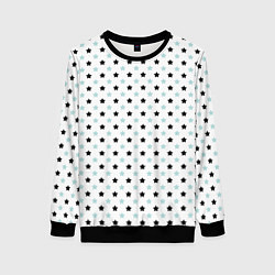 Свитшот женский Бирюзовые, черные звезды на белом, цвет: 3D-черный