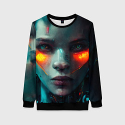 Свитшот женский Лицо женщины - киборга, цвет: 3D-черный
