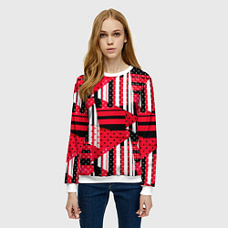Свитшот женский Красный, черный и белый горошек и полоска, пэчворк, цвет: 3D-белый — фото 2