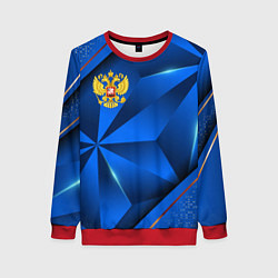 Женский свитшот Герб РФ на синем объемном фоне