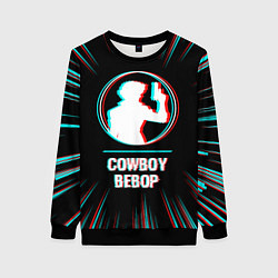 Женский свитшот Символ Cowboy Bebop в стиле glitch на темном фоне