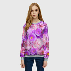 Свитшот женский Фиолетовые и розовые цветы, цвет: 3D-меланж — фото 2