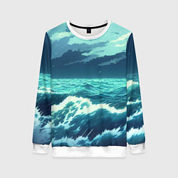 Свитшот женский Цунами в стиле аниме - рисунок, цвет: 3D-белый