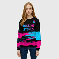 Свитшот женский Rolling Stones - neon gradient: символ сверху, цвет: 3D-черный — фото 2