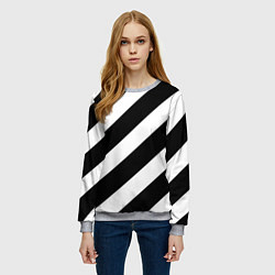 Свитшот женский Черно белые полоски, цвет: 3D-меланж — фото 2