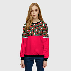 Свитшот женский Красно-серый клетчатый узор, цвет: 3D-черный — фото 2