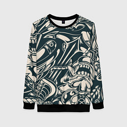 Свитшот женский Японская тату текстура, цвет: 3D-черный