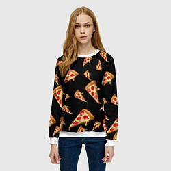 Свитшот женский Куски пиццы на черном фоне, цвет: 3D-белый — фото 2