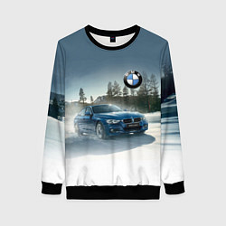 Свитшот женский Крутая бэха мчится по лесной дороге, цвет: 3D-черный