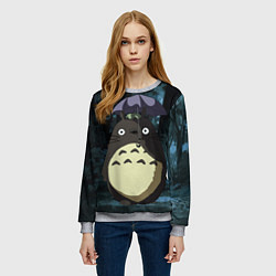 Свитшот женский Totoro in rain forest, цвет: 3D-меланж — фото 2