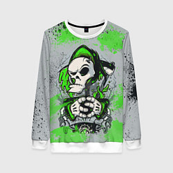 Свитшот женский Slipknot скелет green, цвет: 3D-белый