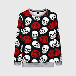 Свитшот женский Весёлые черепки и розы, цвет: 3D-меланж