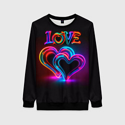 Свитшот женский Love - неоновые сердца, цвет: 3D-черный