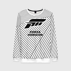 Свитшот женский Символ Forza Horizon на светлом фоне с полосами, цвет: 3D-белый