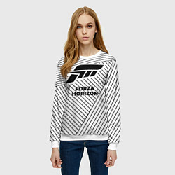 Свитшот женский Символ Forza Horizon на светлом фоне с полосами, цвет: 3D-белый — фото 2
