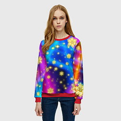 Свитшот женский Снежинки и звезды - яркие цвета, цвет: 3D-красный — фото 2