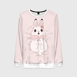 Свитшот женский Милый кролик на розовом, цвет: 3D-белый