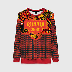 Свитшот женский Хохломская роспись - символы России, цвет: 3D-красный