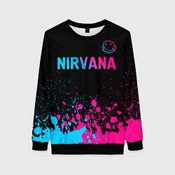 Свитшот женский Nirvana - neon gradient: символ сверху, цвет: 3D-черный