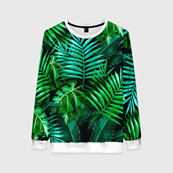 Свитшот женский Тропические растения - текстура, цвет: 3D-белый