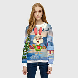 Свитшот женский Зайчик с кофе и печеньем, цвет: 3D-белый — фото 2