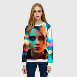 Свитшот женский Нейросеть - девушка в стиле киберпанк, цвет: 3D-белый — фото 2