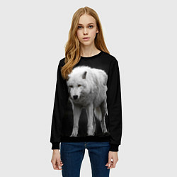 Свитшот женский Белый волк на темном фоне, цвет: 3D-черный — фото 2
