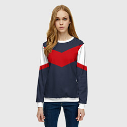 Свитшот женский FIRM темно-синий с красной полосой, цвет: 3D-белый — фото 2