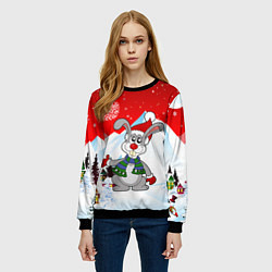 Свитшот женский Новый год - зайчик, цвет: 3D-черный — фото 2