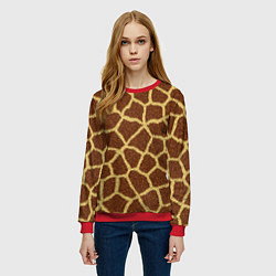 Свитшот женский Текстура жирафа, цвет: 3D-красный — фото 2