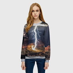 Свитшот женский Мощная молния в горах, цвет: 3D-меланж — фото 2