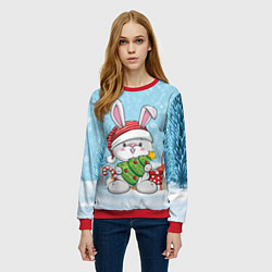 Свитшот женский Зайчик с елочкой - новый год, цвет: 3D-красный — фото 2