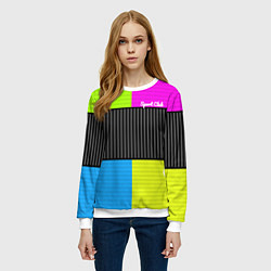 Свитшот женский Лоскутный полосатый принт Арлекино, цвет: 3D-белый — фото 2