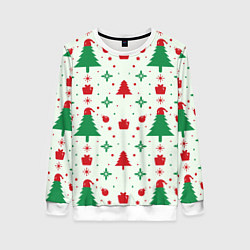Свитшот женский Праздничные ёлочки, цвет: 3D-белый