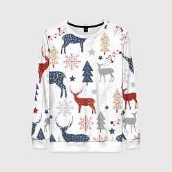 Женский свитшот Олени в новогоднем лесу