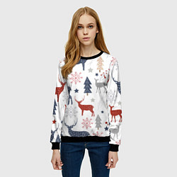 Свитшот женский Олени в новогоднем лесу, цвет: 3D-черный — фото 2