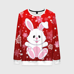 Свитшот женский Весёлый кролик в снежинках, цвет: 3D-белый