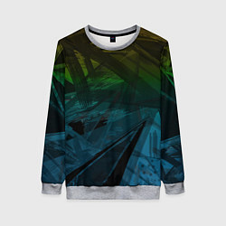 Женский свитшот Черный абстрактный узор на сине-зеленом фоне