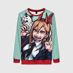 Свитшот женский Человек - бензопила Пауэр с котиком, цвет: 3D-красный