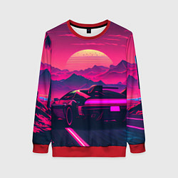 Свитшот женский Синтвейв закат с автомобилем, цвет: 3D-красный