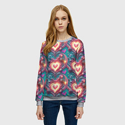 Свитшот женский Паттерн пылающие сердца, цвет: 3D-меланж — фото 2