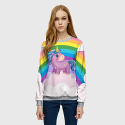 Свитшот женский Единорог на фоне радуги, цвет: 3D-меланж — фото 2