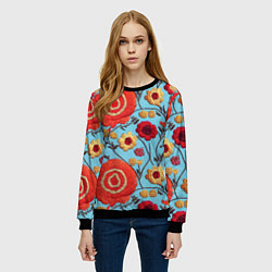 Свитшот женский Эффект вышивки маки, цвет: 3D-черный — фото 2